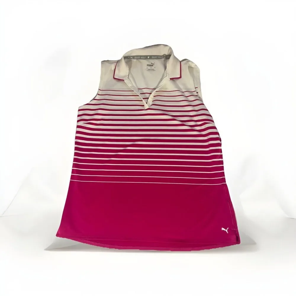 PUMA Women's Golf Shirt Medium Sleeveless Pink Stripe - Picture 2 of 11